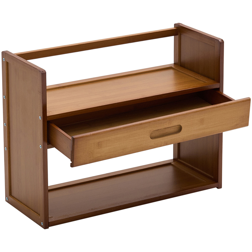 Living and Home Single Drawer 2 Shelf Brown Bamboo Desktop Bookshelf Image 3