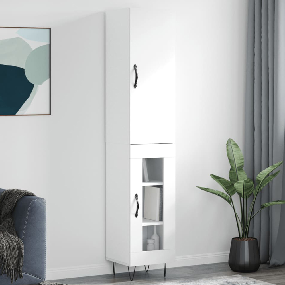 vidaXL 2 Door White Slim Glass Highboard Image 1