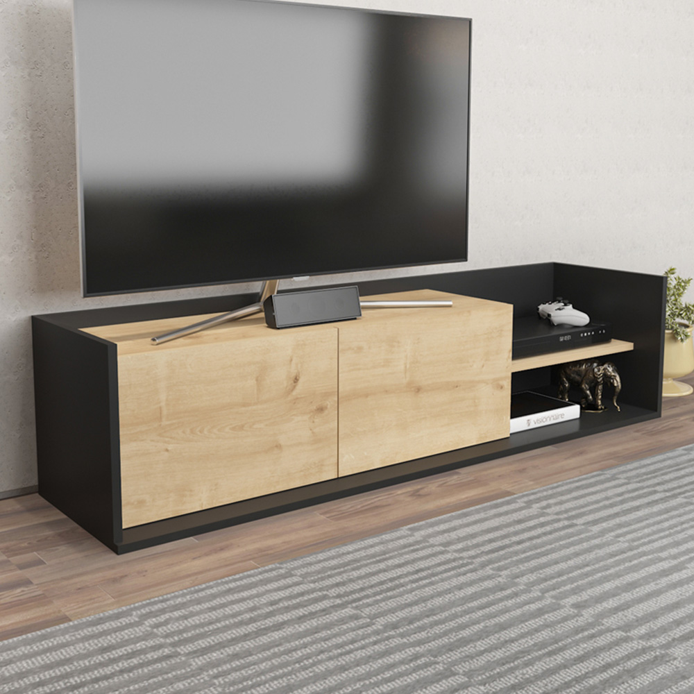 Decorotika Krog 2 Door 2 Shelf Anthracite and Sapphire Oak TV Unit Image 1
