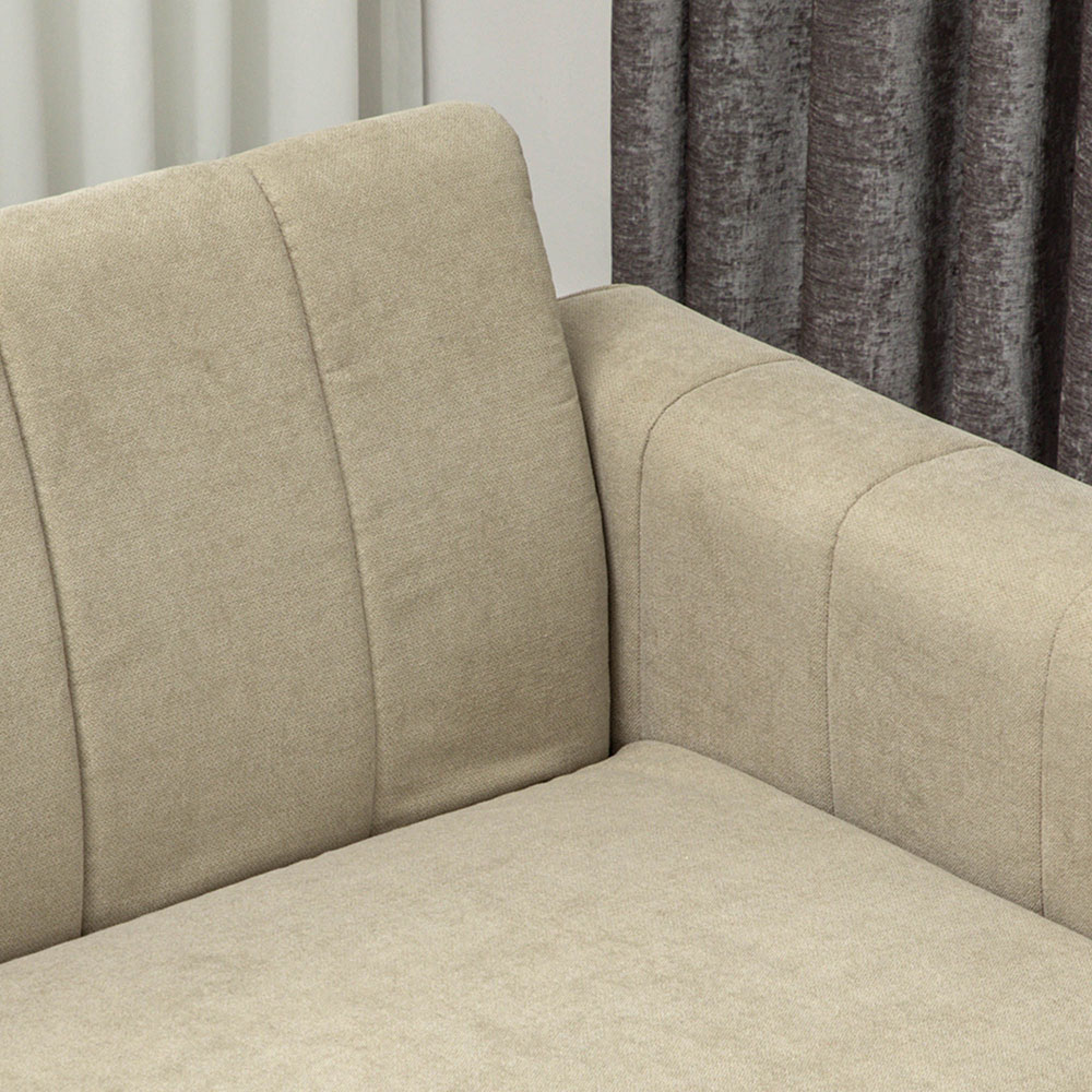 HOMCOM 3 Seater Khaki Modern Fabric Channel Tufted Sofa Image 3