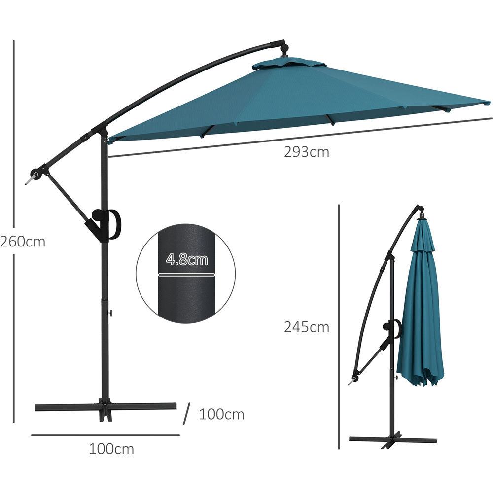 Outsunny Blue Crank and Tilt Cantilever Banana Parasol with Cross Base 3m Image 7