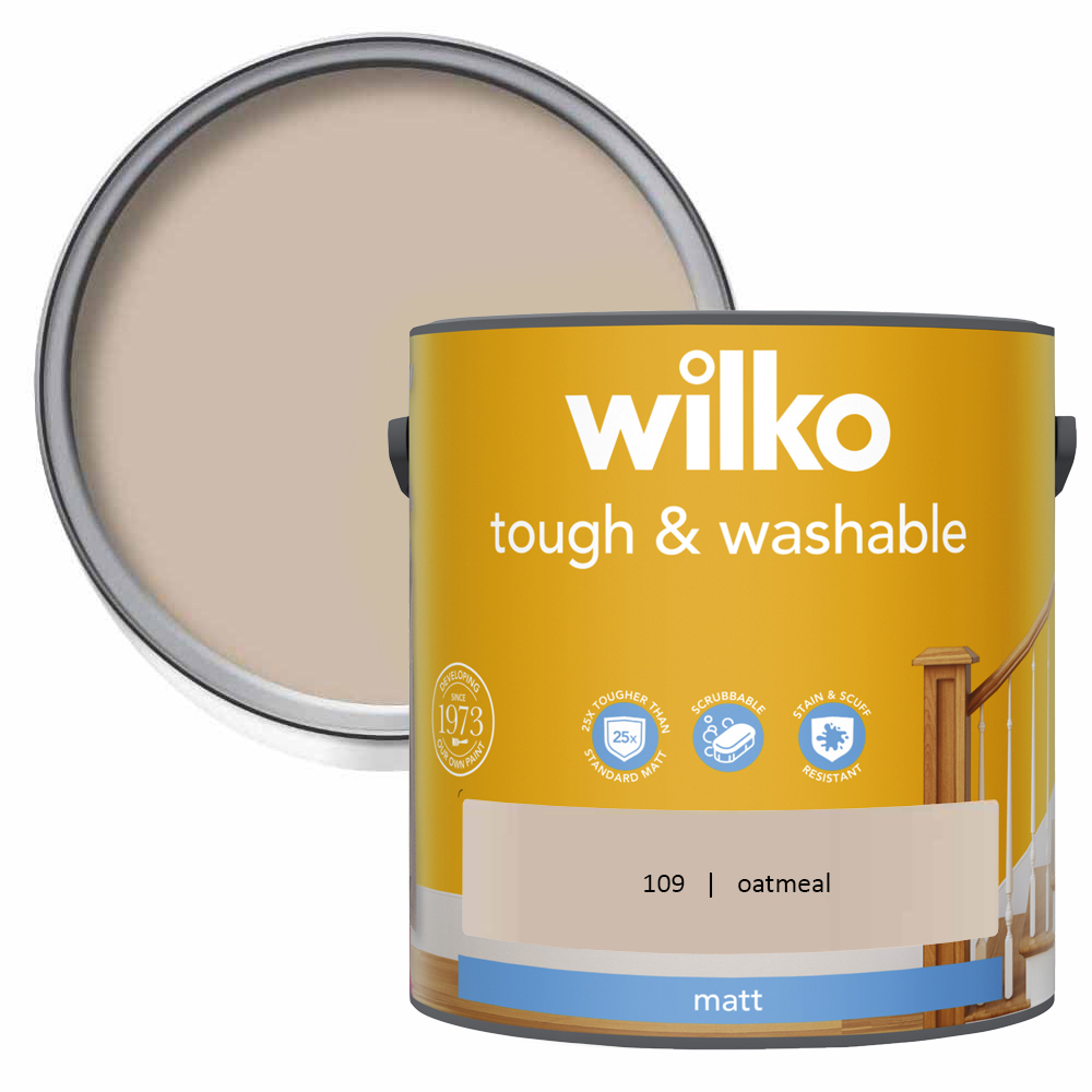 Wilko Tough & Washable Oatmeal Matt Emulsion Paint 2.5L Image 1