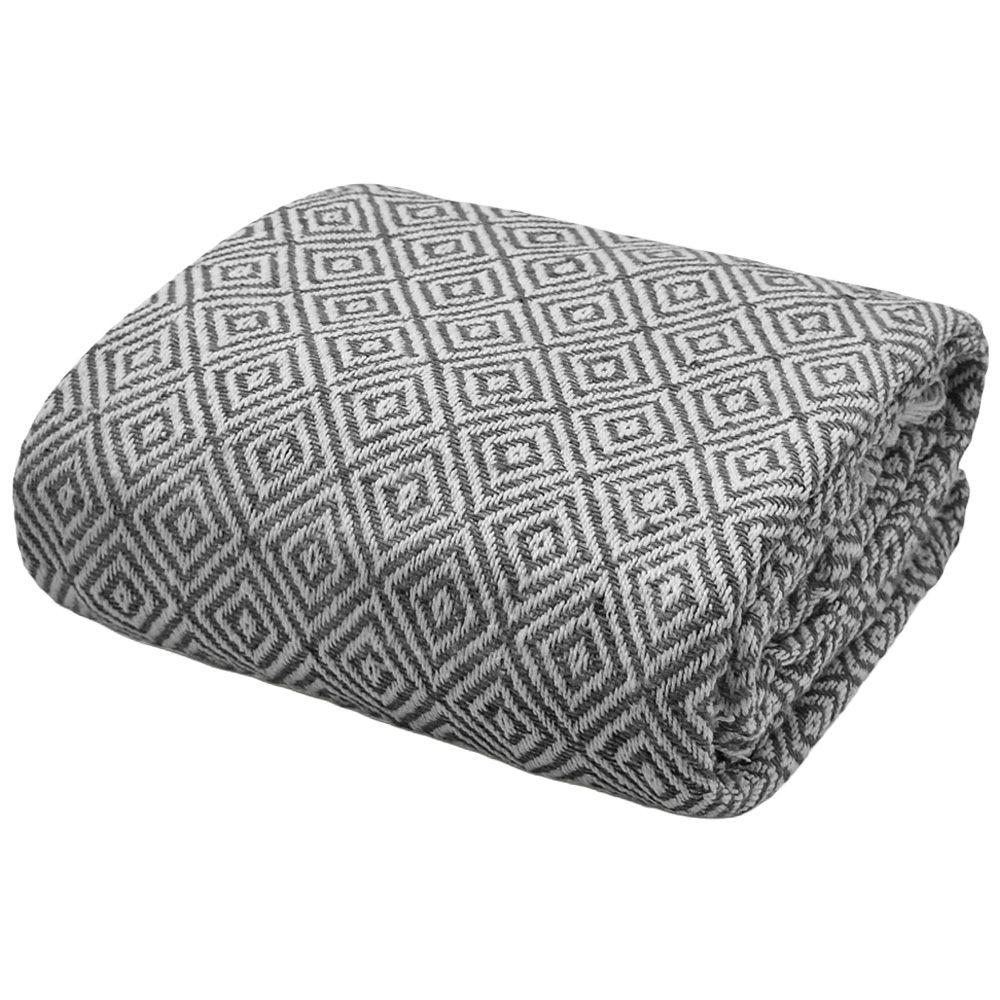 Velosso Charcoal Grey Diamond Pattern Cotton Woven Tasselled Throw 127 x 152cm Image 1