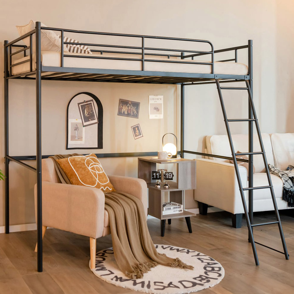 Costway Single Black Metal High Sleeper with Ladder Image 1