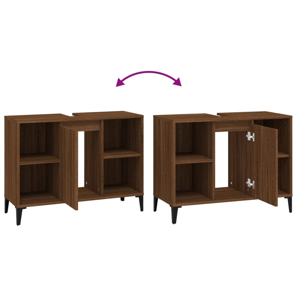 vidaXL Single Door 4 Shelf Brown Oak Wood Washbasin Cabinet Image 7