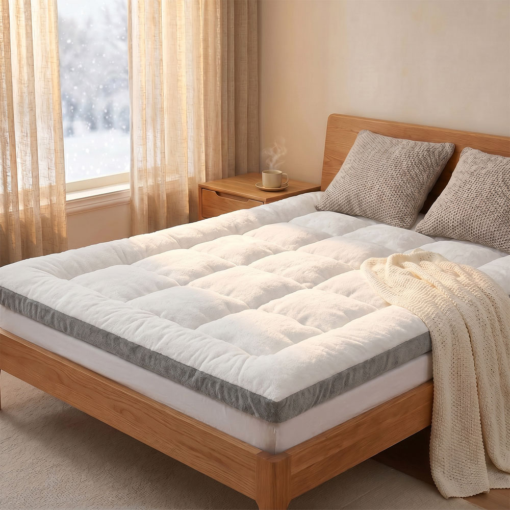 Living and Home Double White and Grey Plush Quilted Mattress Topper Image 6
