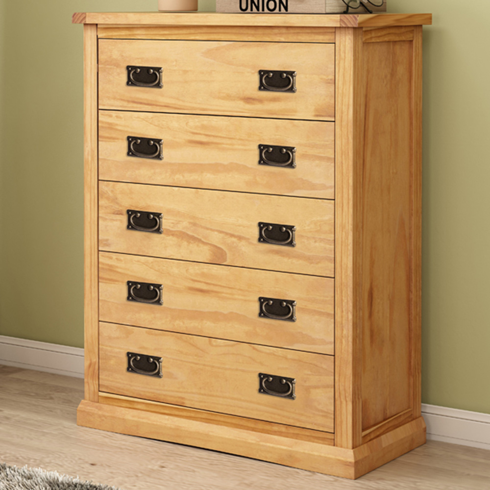 Cabinet Bits Lucca 5 Drawer Brown Brass Drop Handle Chest of Drawers Image 1