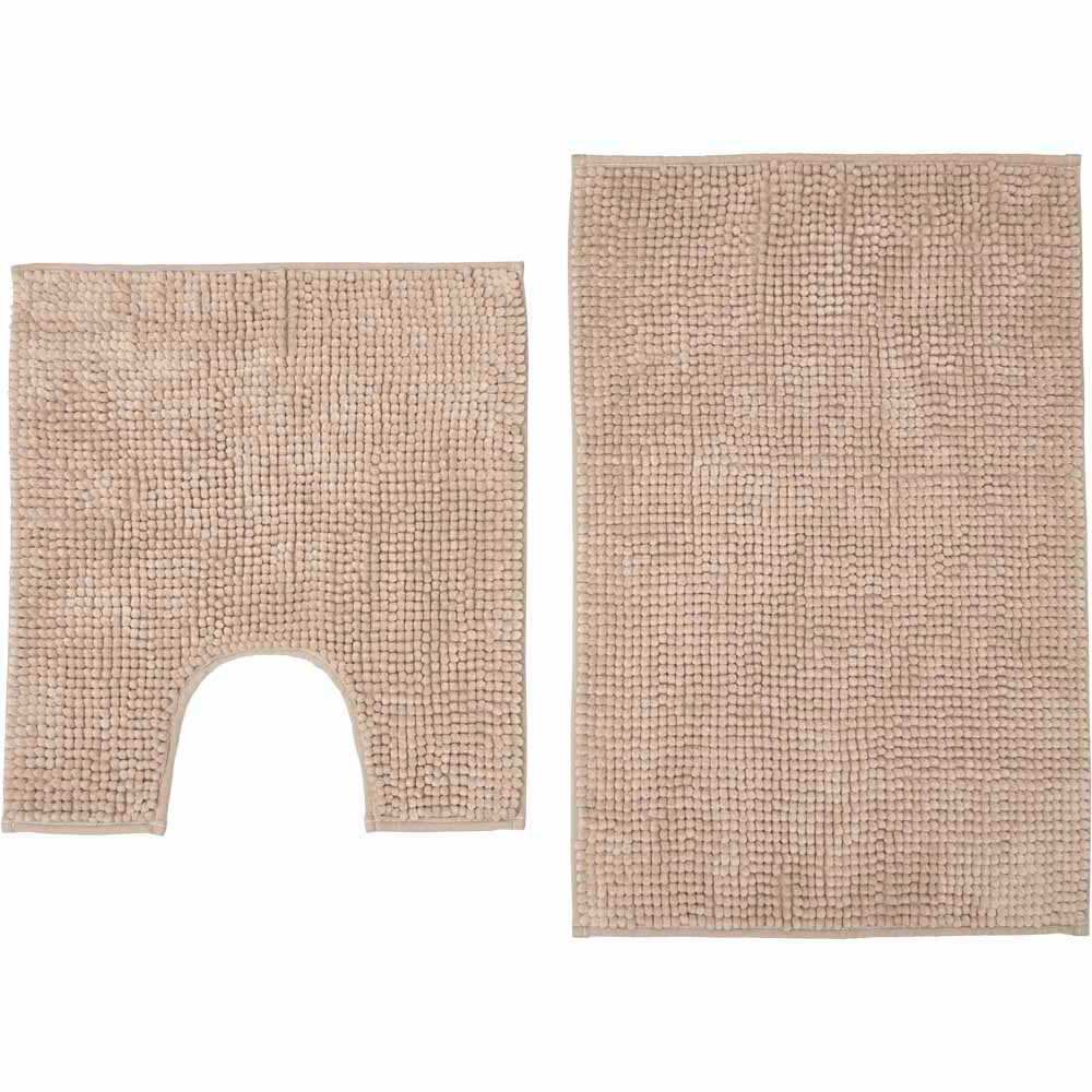 Wilko Chenille Bath Mat and Pedestal Set Stone Wilko