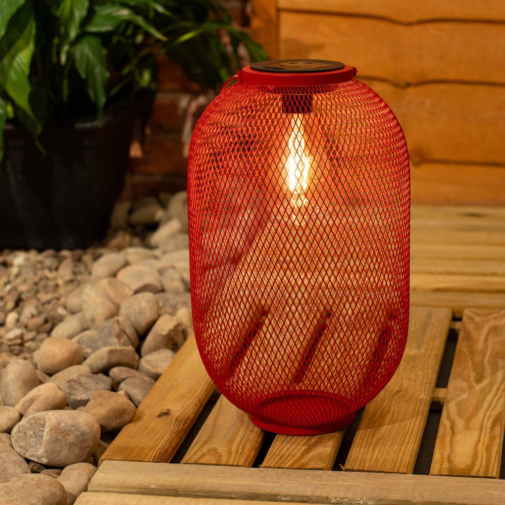 ValueLights Red Metal Mesh Basket Solar Powered Outdoor Garden Lantern Light Image 2