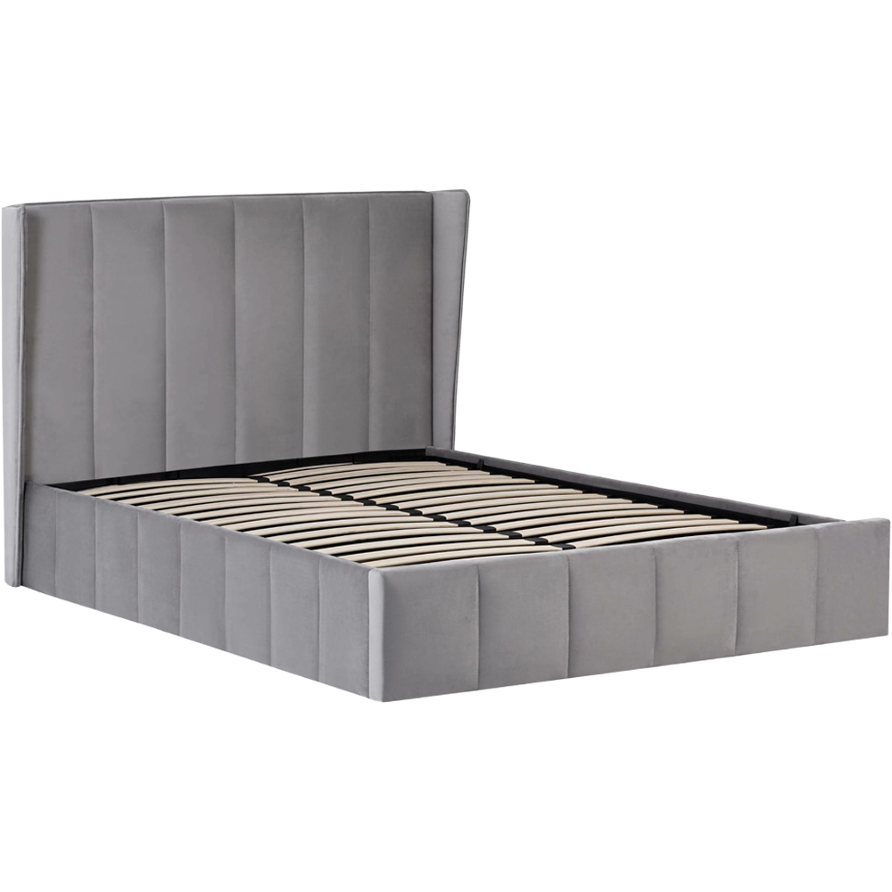Julian Bowen Katie Double Grey Velvet Lift-Up Ottoman Bed Frame with Winged Headboard Image 4