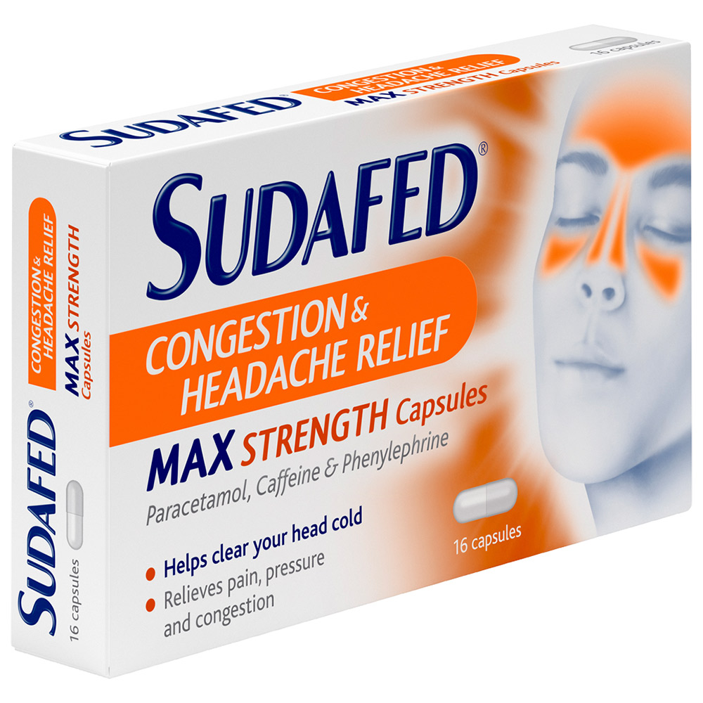 Sudafed Congestion and Headache Relief Max Strength Capsules 16 Capsules Image 2