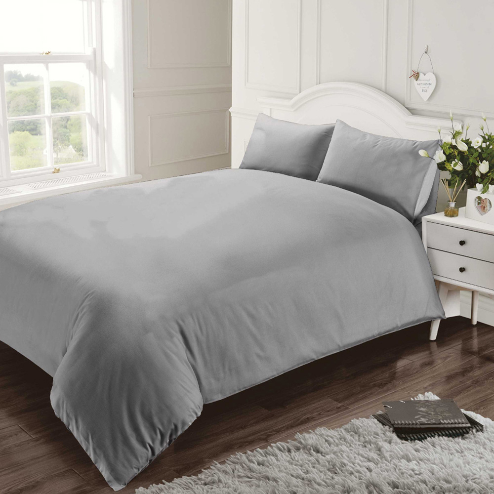 Rapport Home King Silver 400 Thread Count Cotton Percale Quilt Cover Image 2