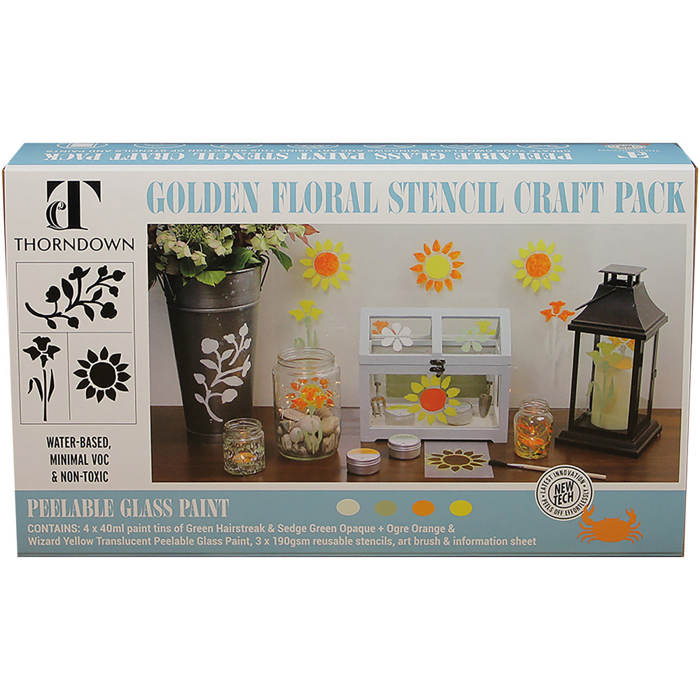 Thorndown Peelable Glass Paint Golden Floral Stencil Craft Pack Image 1