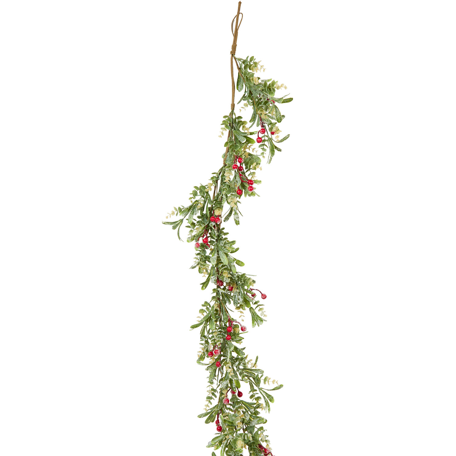 Iced Mistletoe and Red Berry Garland - Green Image 1