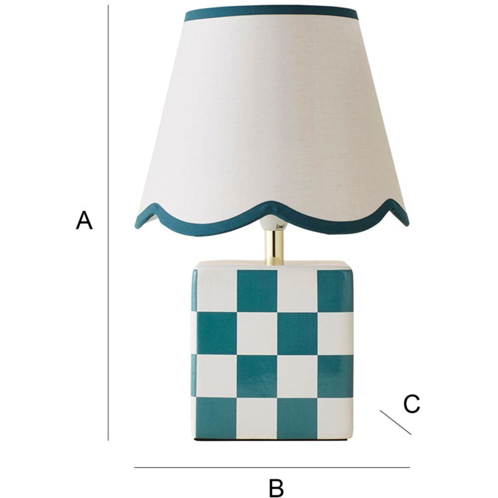ValueLights Evie Sage Green Trim Linen Scallop Shade Cube Checkered Ceramic LED Table Lamp Image 7
