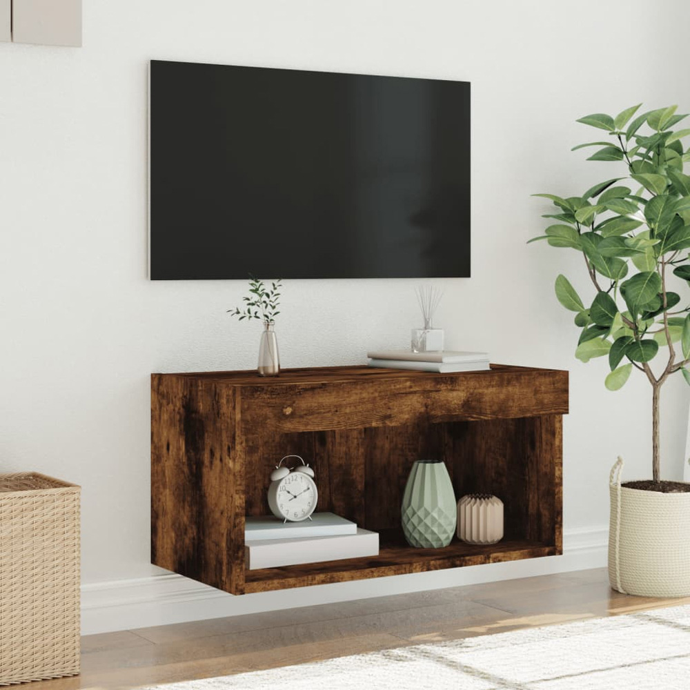 vidaXL Single Shelf Smoked Oak Wall Mounted LED TV Cabinet Image 5