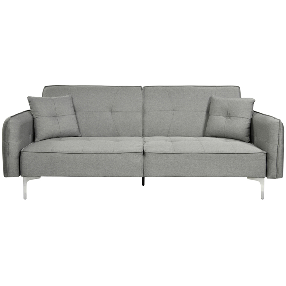 Comfy Living 3 Seater Grey Linen Sofa Bed with 2 Cushions Image 3