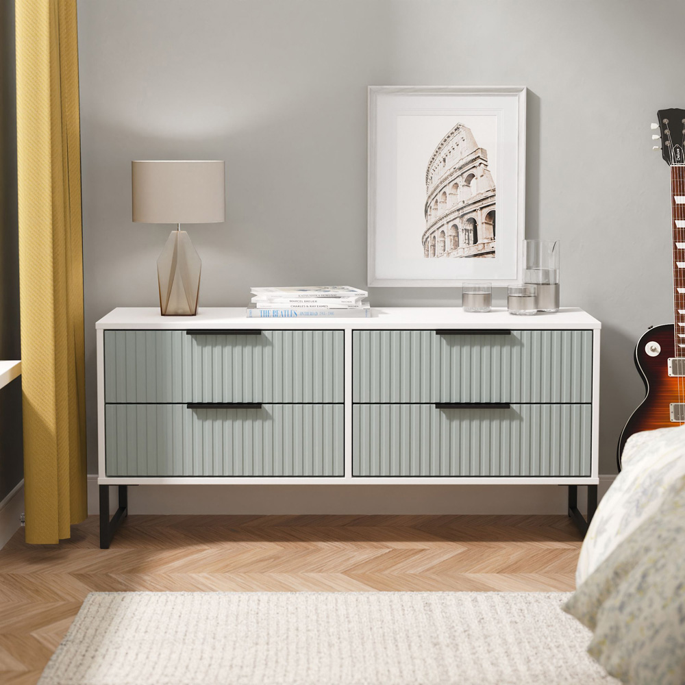 Crowndale Fluted 4 Drawer Duck and White Matt Bed Box Ready Assembled Image 7