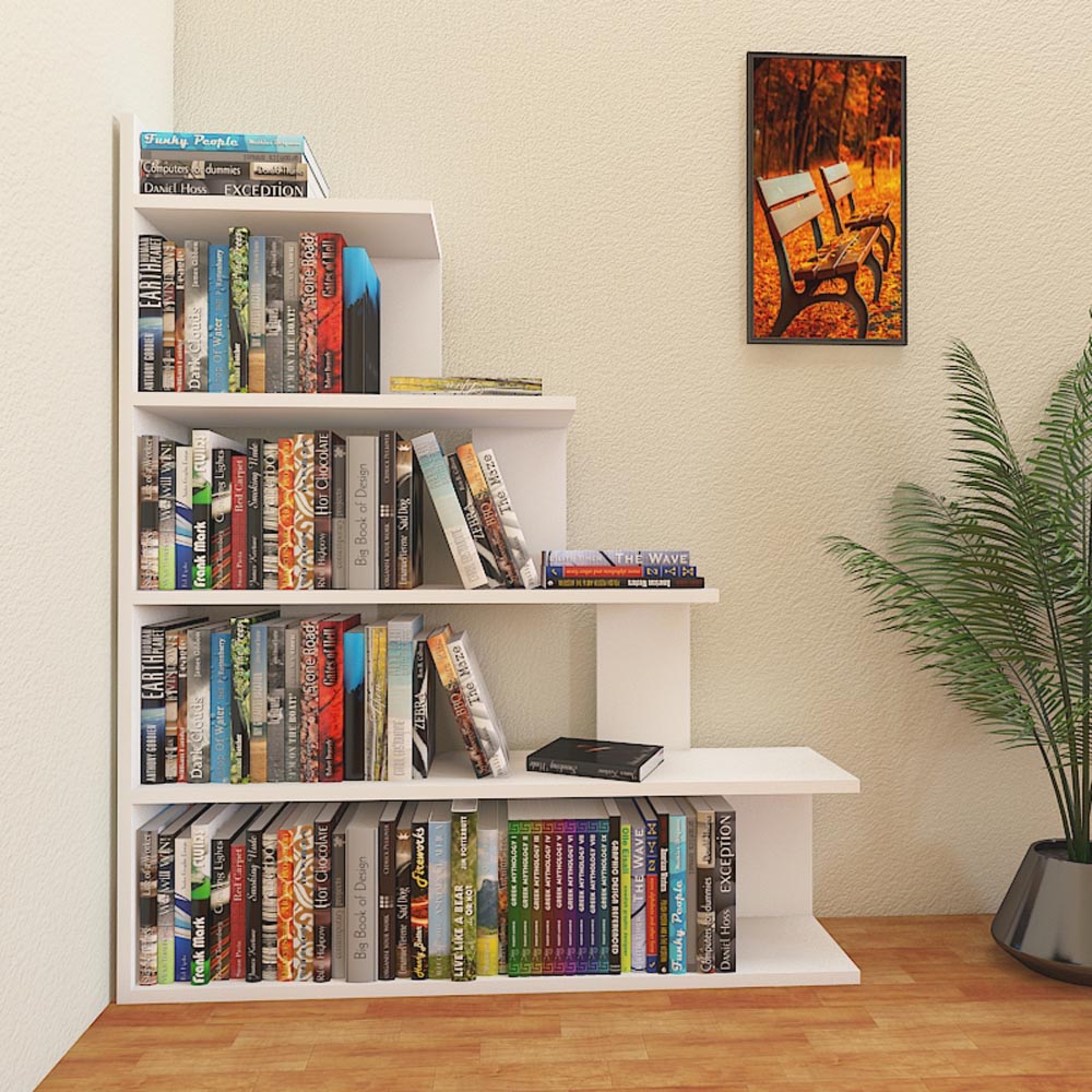 Decorotika Echo Modern 5 Shelf White Ladder Bookcase Image 4