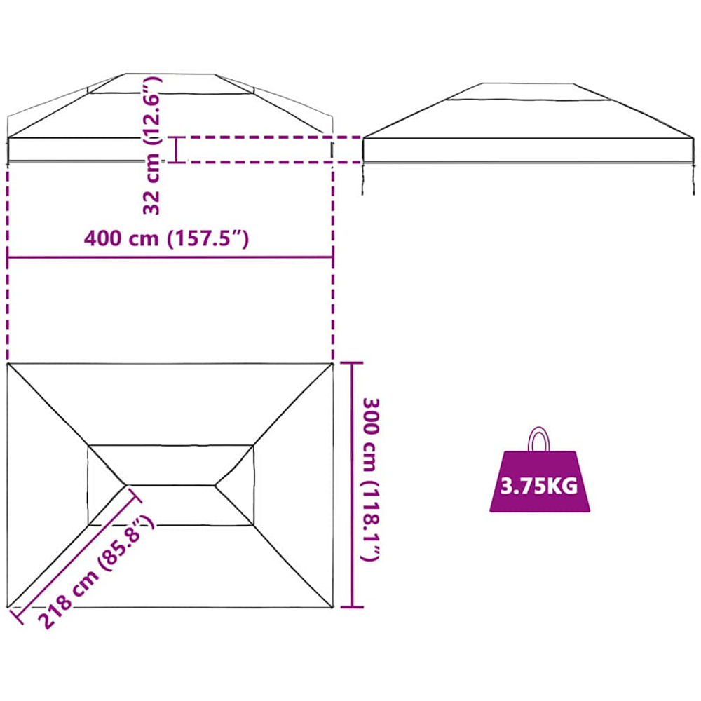 vidaXL 4 x 3m Transparent Single Tier Roof Gazebo Replacement Canopy Image 7