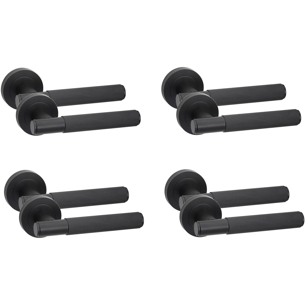 Golden Grace Knurled T-Bar Matt Black Door Handles Set 4 Pack Image 1