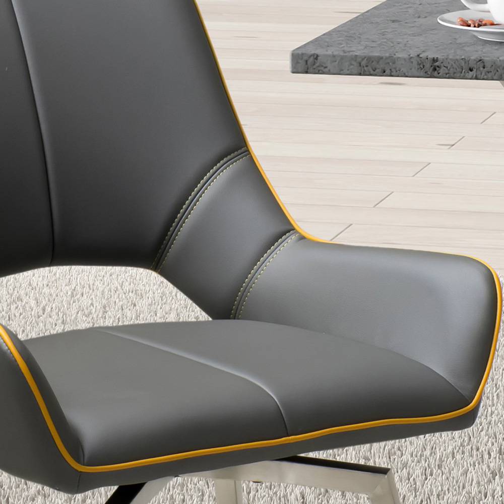 Mako Set of 2 Graphite Grey Swivel Leather Effect Dining Chair Image 2