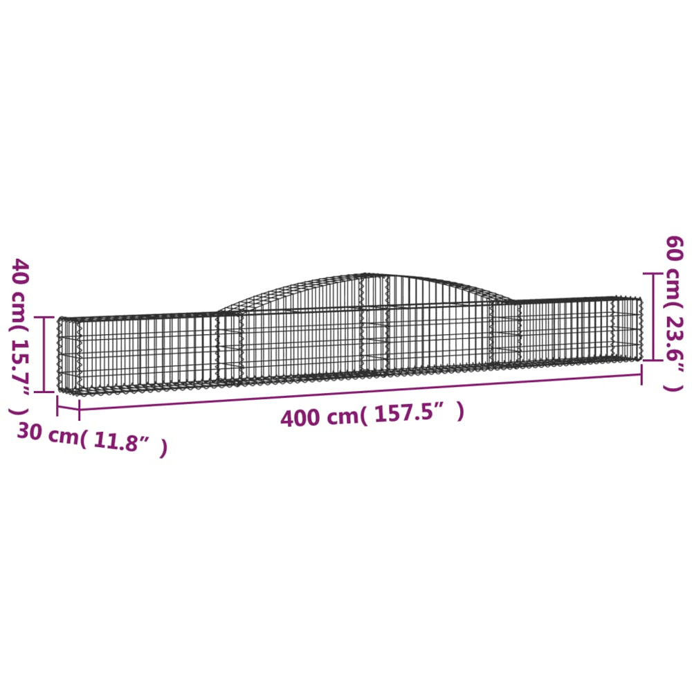 vidaXL Silver Galvanised Iron Arched Gabion Basket 400 x 30 x 40/60cm 4 Pack Image 5