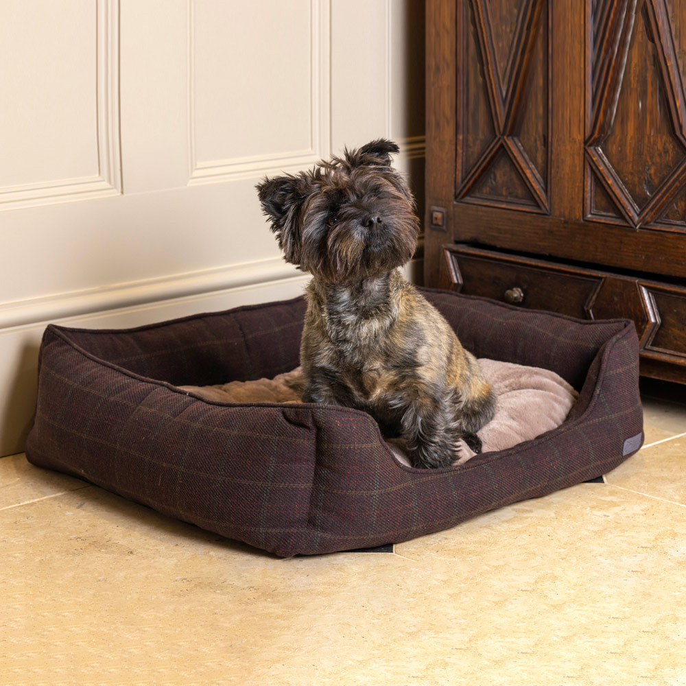 House Of Paws Large Berry Tweed Rectangle Bed Image 2