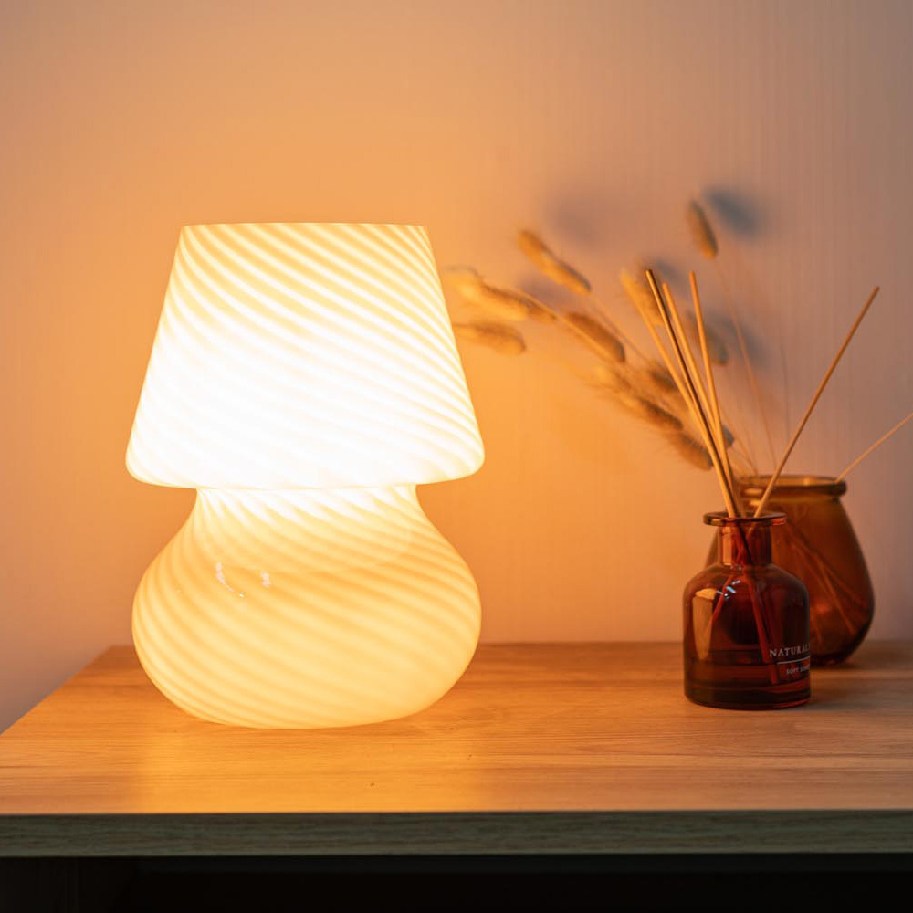 ValueLights Beau Peach Swirl Glass LED Table Lamp Image 2
