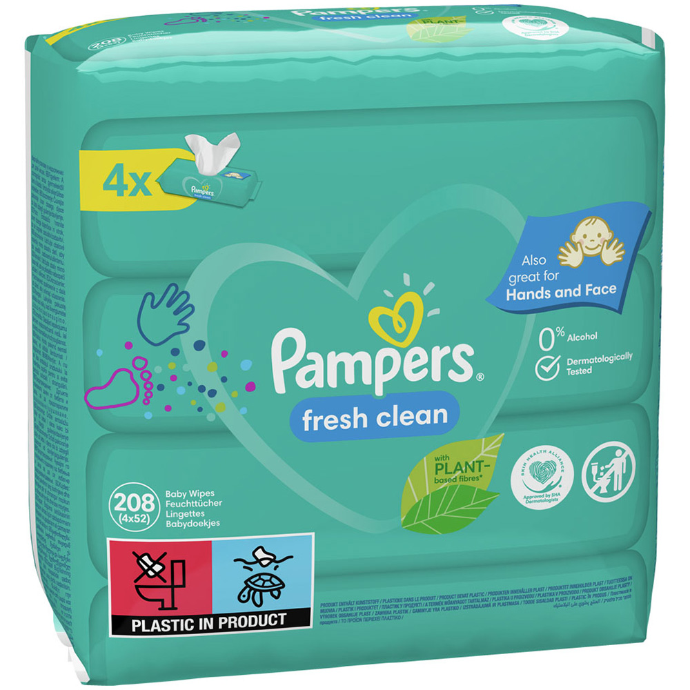Pampers Fresh Clean Wipes for Children 4 Pack 208 Wipes Image 1