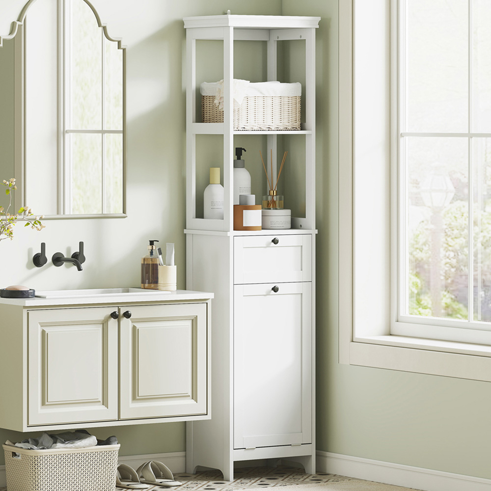 HOMCOM Single Drawer 2 Shelf White Slim Bathroom Storage Unit with Tilt Out Laundry Cabinet Image 1
