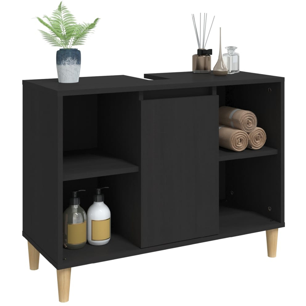 vidaXL Single Door 4 Open Shelf Black Bathroom Sink Cabinet Image 5