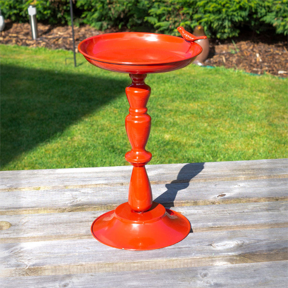 St Helens Red Metal Bird Bath and Feeder Image 2