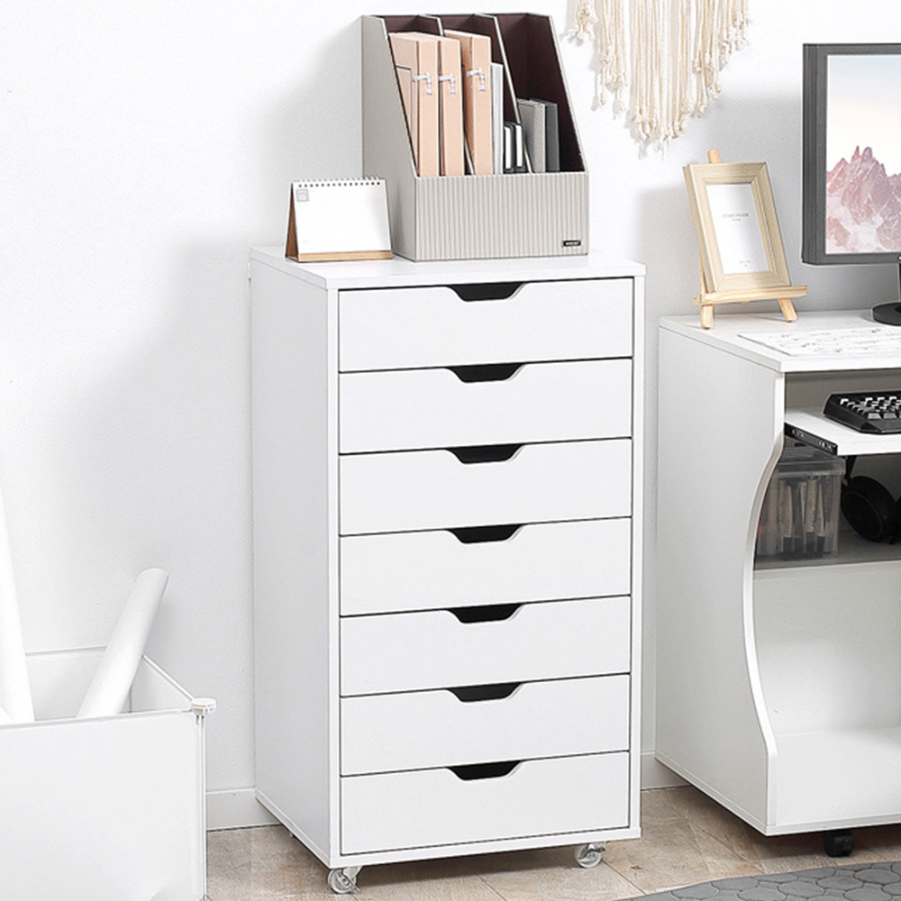 Portland Vinsetto 7 Drawer White Vertical Filing Cabinet Image 1