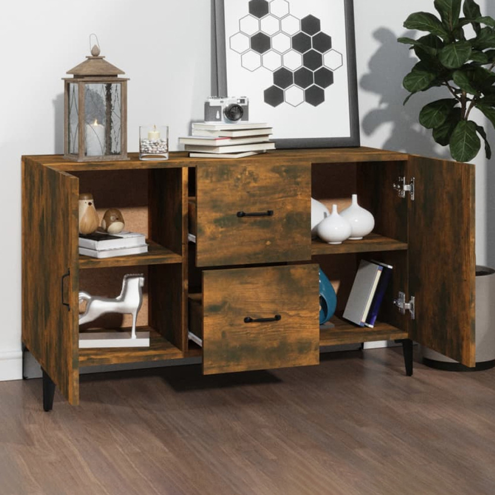 vidaXL 2 Door 2 Drawer Smoked Oak Sideboard Image 1