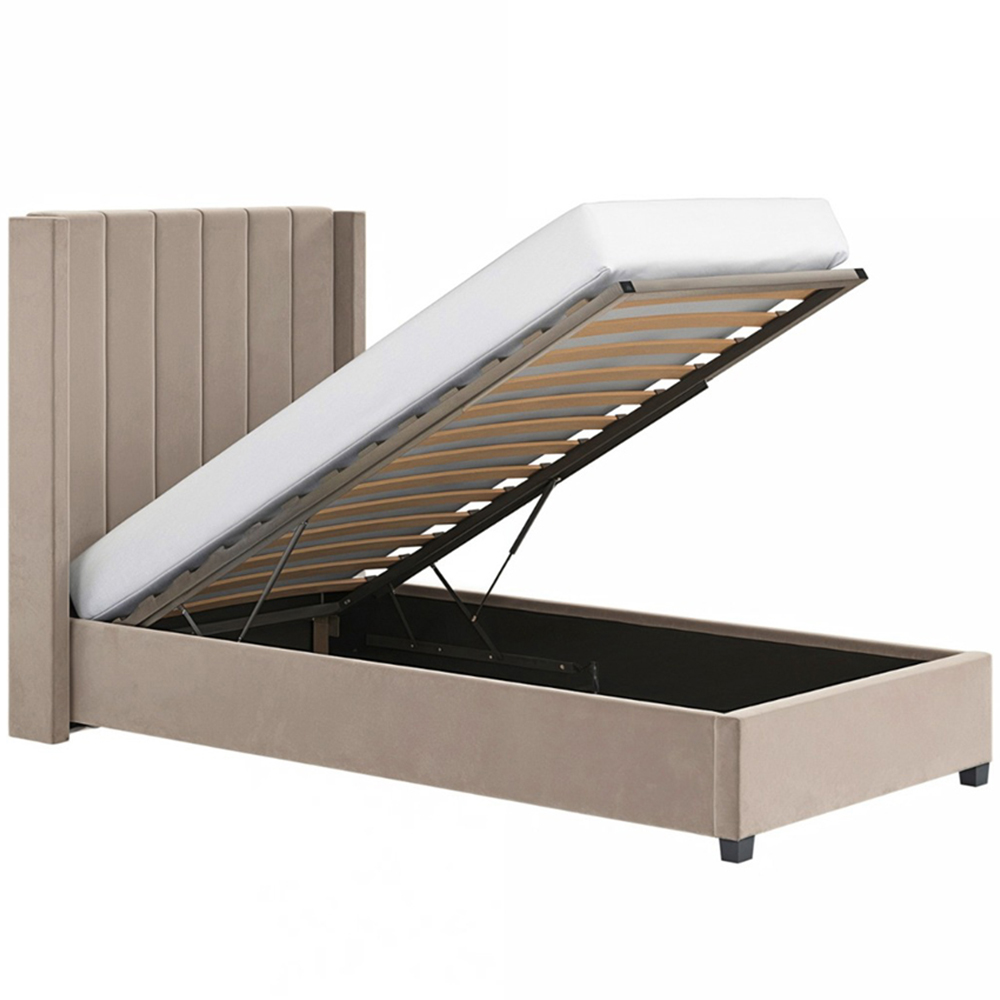Flair Tiggy Single Beige Velvet Ottoman Bed Image 3
