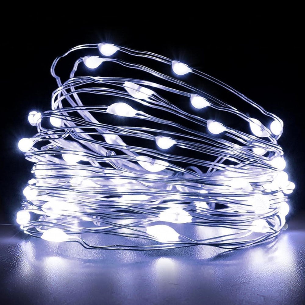 Shatchi 100 Cool White LED Silver Copper Wire Christmas String Light 10m 2 Pack Image 1