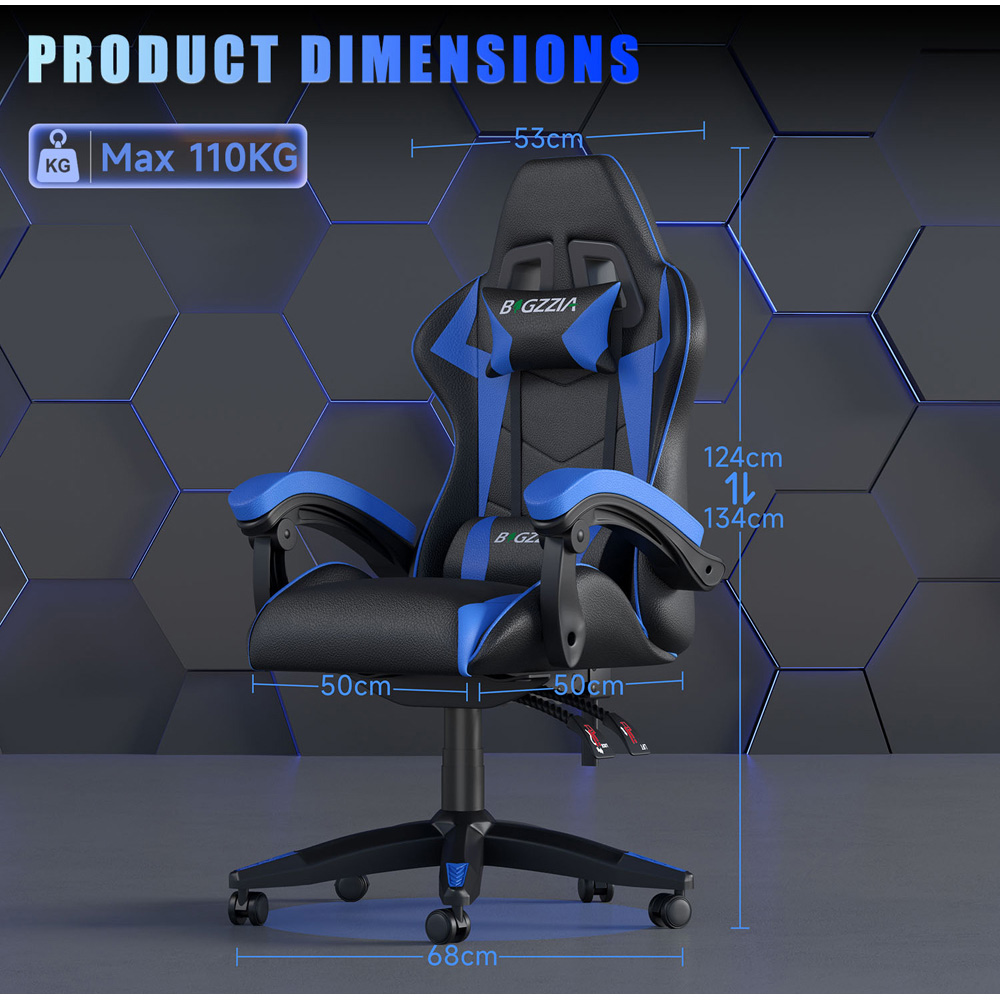 Rattrix Blue PU Leather Reclining High Back Gaming Chair with Headrest and Lumbar Support Image 8