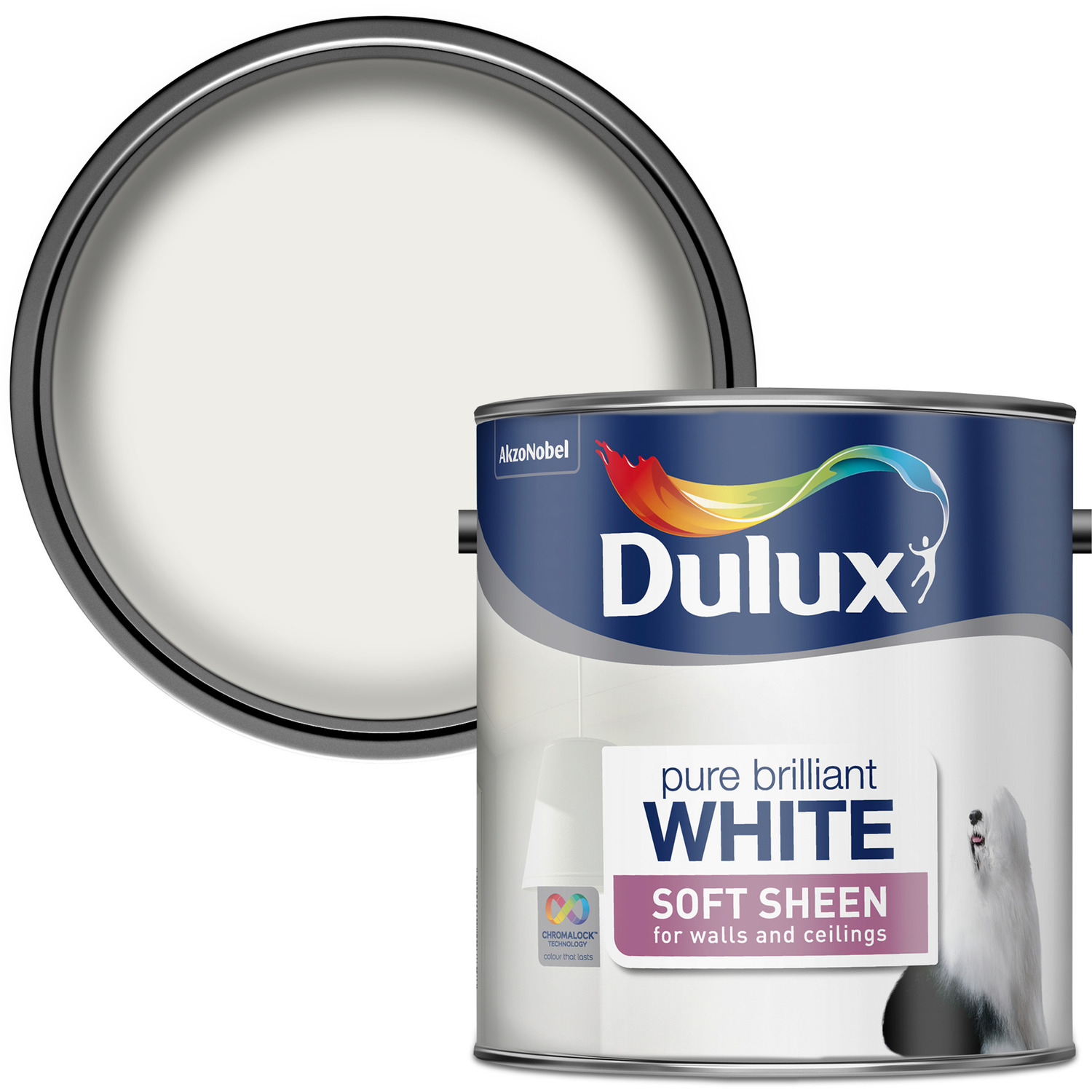 Dulux Walls & Ceilings Pure Brilliant White Soft Sheen Paint 2.5L Image 1
