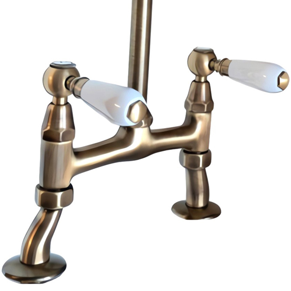 Piralla Antique Brass Bridge Tap with Crank Legs and Swivel Spout Image 2
