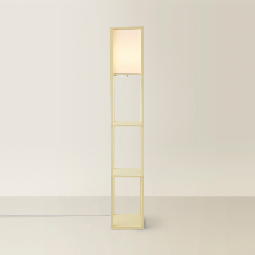 ValueLights Struttura Fabric Shade Yellow Shelving Unit Floor Lamp with Bulb Image 5