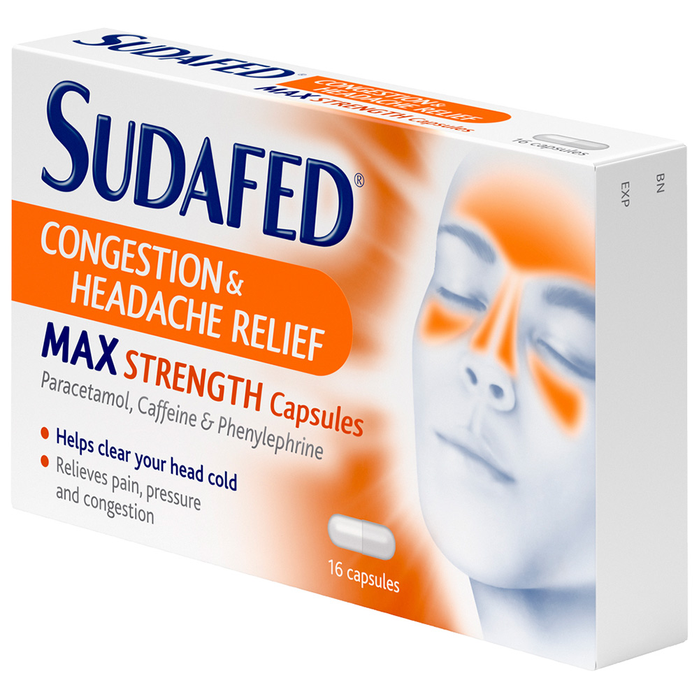 Sudafed Congestion and Headache Relief Max Strength Capsules 16 Capsules Image 3