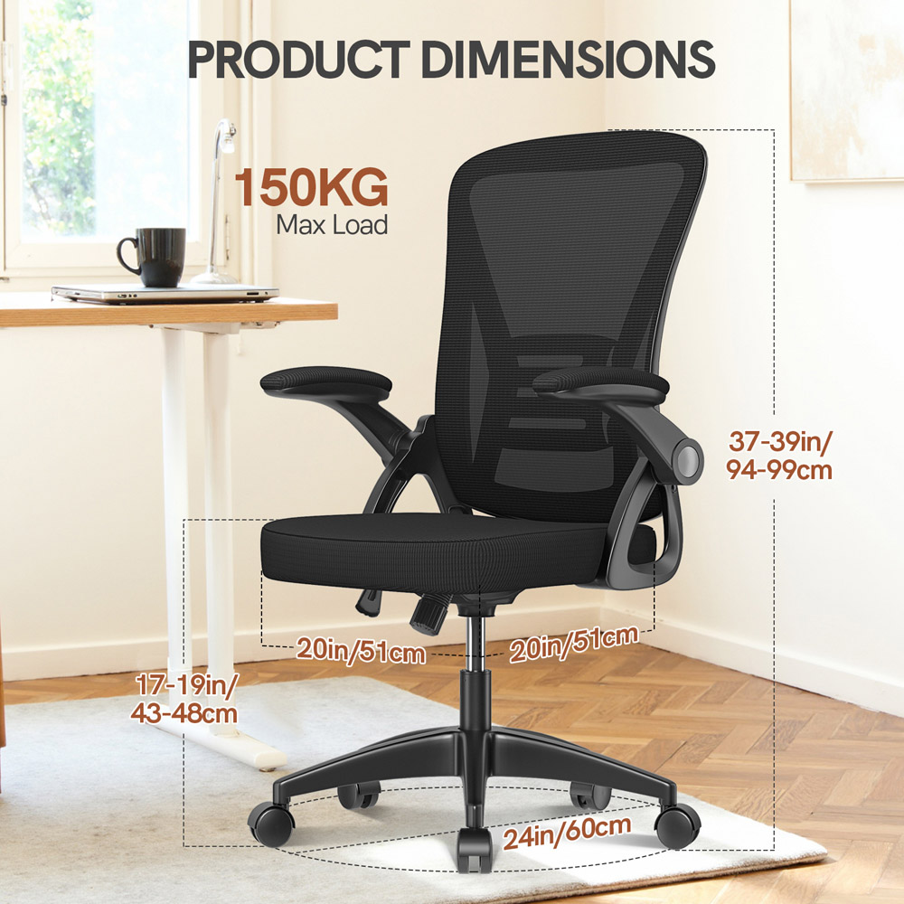 Rattrix Black Office Chair with Flip-Up Armrest and Lumbar Support Image 9