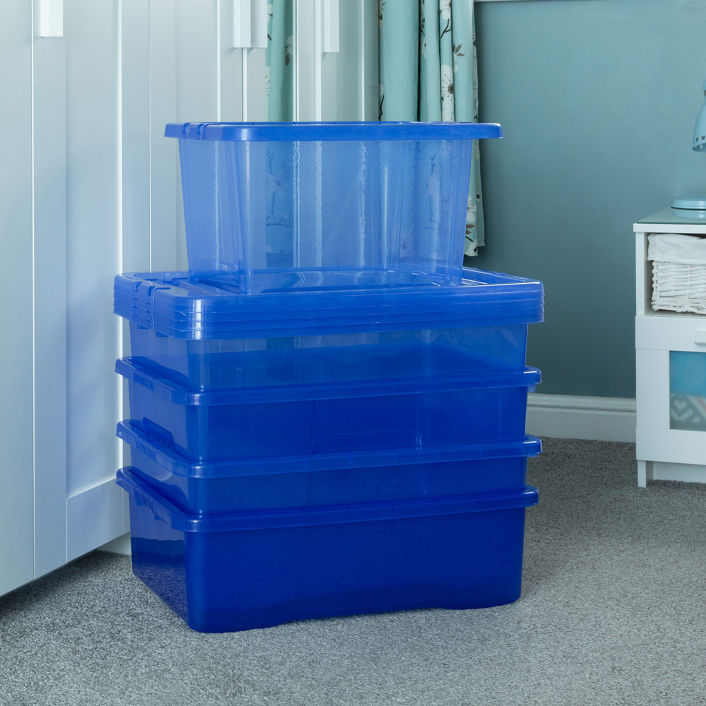 Wham Multisize Crystal Stackable Plastic Blue Storage Box and Lid Set 5 Piece Image 2