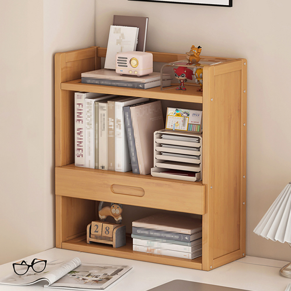 Living and Home Single Drawer 3 Shelf Natural Bamboo Desktop Bookshelf Image 8