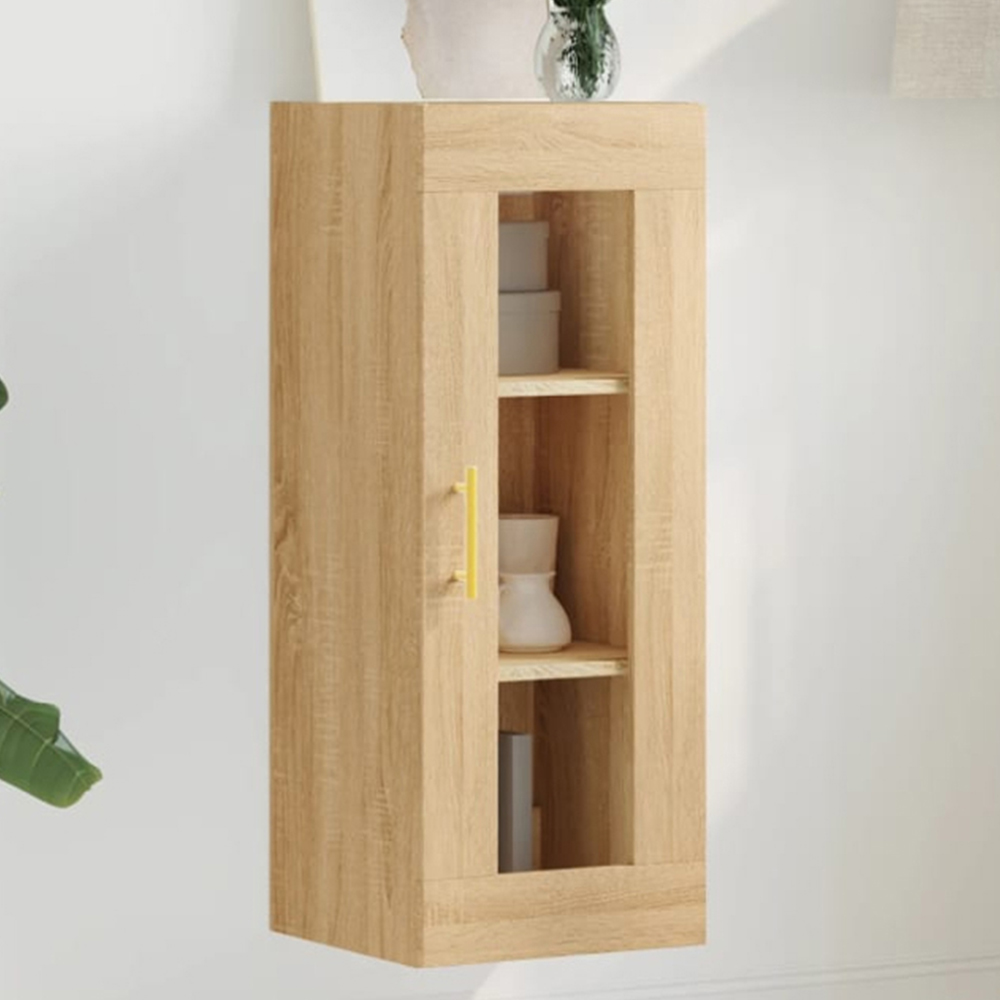 vidaXL Single Glass Door Brown Sonoma Oak Wall Mounted Cabinet Image 1