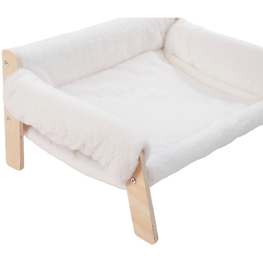 H&O Direct Long Plush White Wooden Pet Sofa Image 5