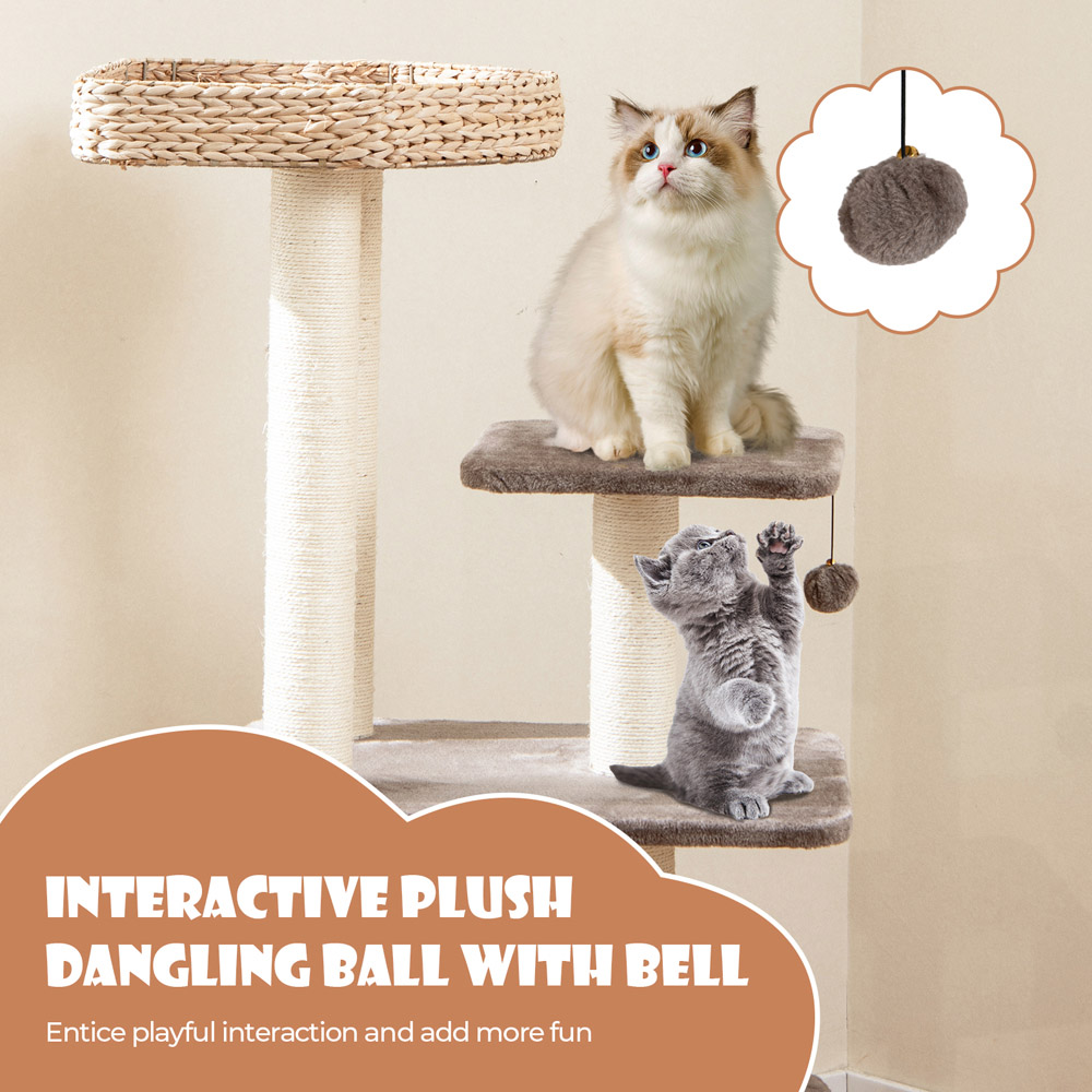 Costway 4 Tier Coffee Cattail Cat Tower with Sisal Scratching Posts 131cm Image 5