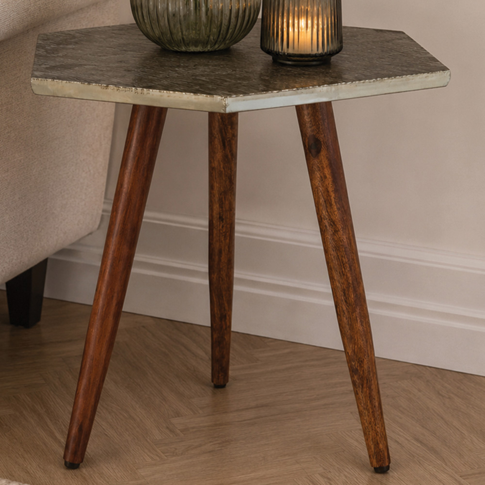 Premier Housewares Boho Wooden Hexagonal Side Table Image 1