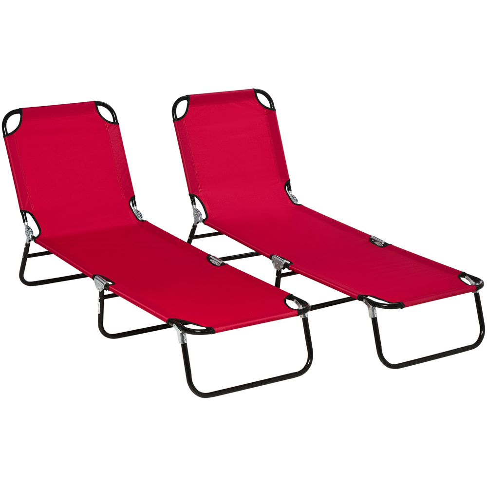 Outsunny Set of 2 Wine Red Adjustable Folding Sun Lounger Image 2
